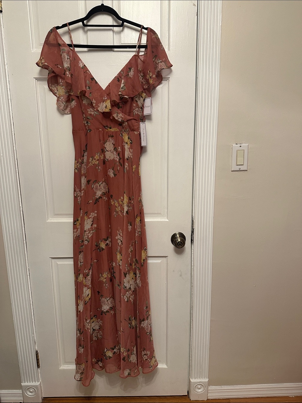 Floral Ruffle Maxi Dress in Dusty Rose Pink